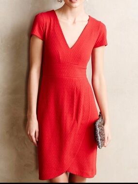 Anthro Maeve splitshade tulip hem cotton dress L red orange